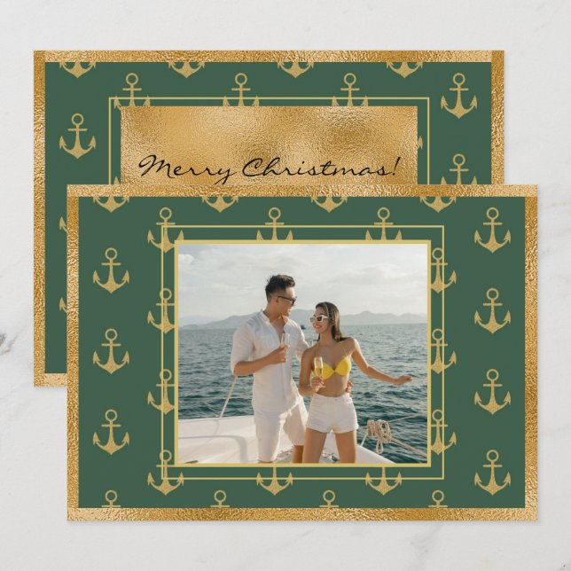 Festividades Âncora de Foto Náutica Cartão de Natal (Frente/Verso)
