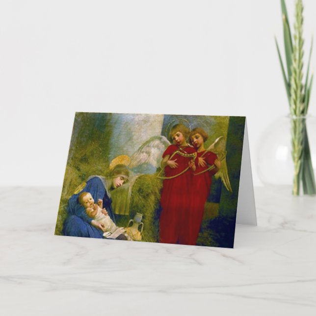 Festividades Angel assistindo ao cartão de Jesus de Natal (Frente)