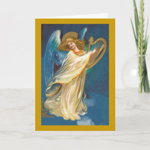 Festividades Angel com cartão de Natal Harp