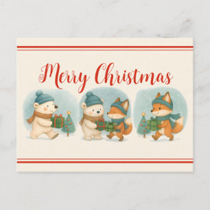 Festividades Animais Aconchegantes de Natal - Cartão Postal de 