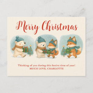 Festividades Animais Aconchegantes de Natal Cartão Postal de F