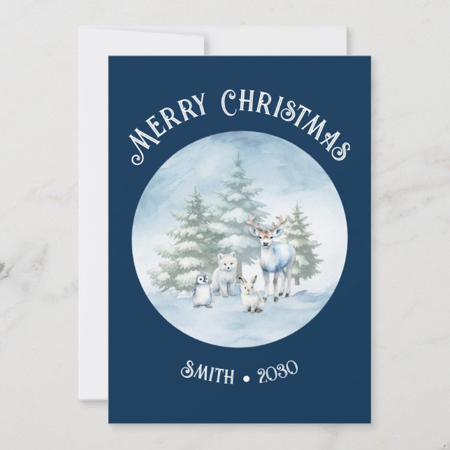 Festividades Animais da Floresta Cartão Azul de Férias Planas d (Frente)