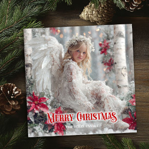 Festividades Anjo de Natal Chic com poinsétia vermelha cartão ú