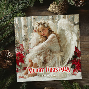 Festividades Anjo de Natal fada cartão elegante com poinsétia v