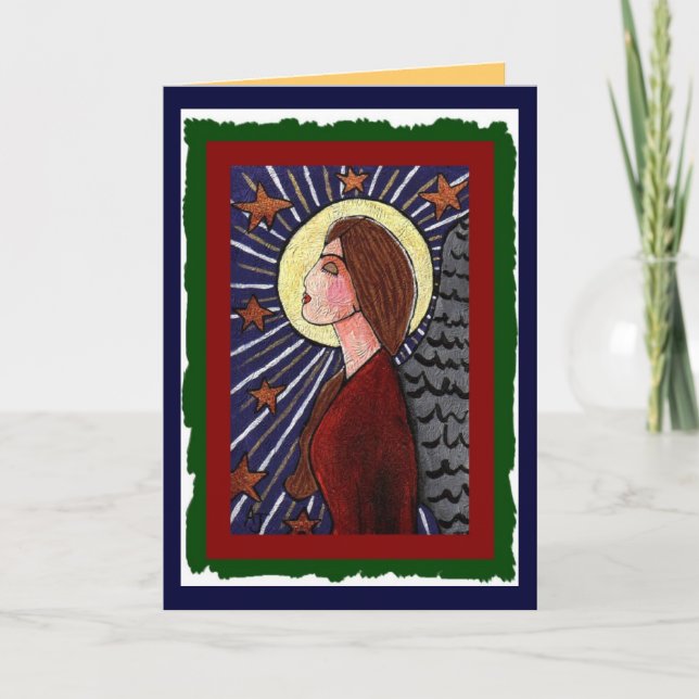 Festividades Anjo e Estrelas de Natal - cartão de férias (2) (Frente)