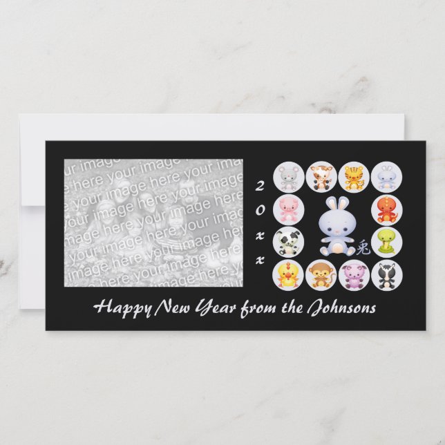 Festividades Ano Zodíaco Chinês do Cartão com fotos de Coelho (Frente)