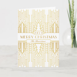 Festividades Art Deco Dourado Folha Feliz Cartão de Natal