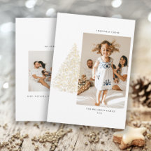 Árvore de Natal Dourada com Duas Fotos Cartão de F