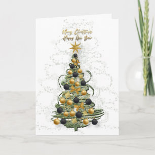 Festividades Árvore de Natal elegante em dourado, cartão de Nat