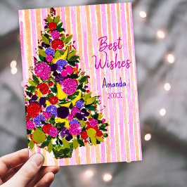 Festividades Árvore de Natal vintage cartão de Ano Novo