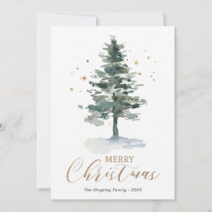 Festividades Árvore Dourada de Aquarela com Cartão de Natal Mod