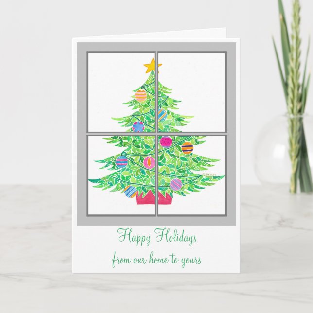 Festividades Árvore Natal no Cartão de Saudação da Janela (Frente)
