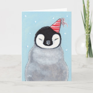 Festividades Baby Penguin Vestindo um Cartão de Arte do Chapéu