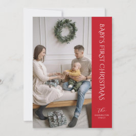 Festividades Bebê Primeiro Cartão com fotos de Natal Vermelho