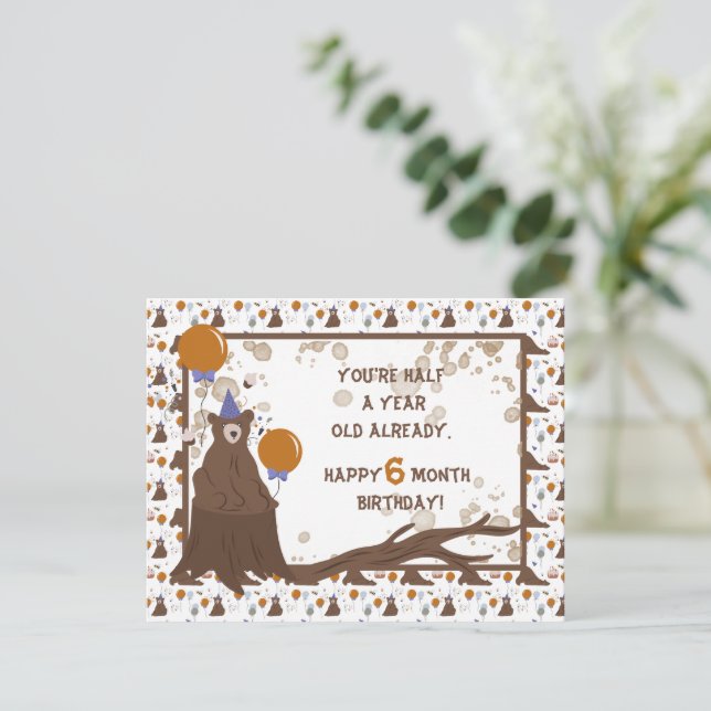 Festividades Bebê Urso de Meio Ano - Garoto de Cartão de Aniver (Em pé/Frente)