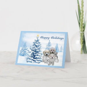 Festividades Bichon Frise Cartão de Natal Árvore Azul