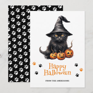 Festividades Black Kitten Jack O' Lanterna Feliz Cartão de Hall