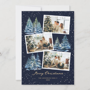 Festividades Blue Snowy Forest Foto Feliz Cartão de Natal