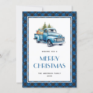 Festividades Blue Truck Buffalo Xadrez Neve Feliz Cartão de Nat