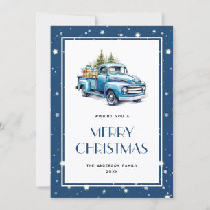 Festividades Blue Truck Tree Snow Stars Feliz Cartão de Natal