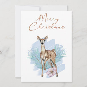 Festividades Blue Watercolor Deer Pine Sai do Cartão de Natal