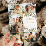 Festividades Boho 5 Photo Collage Family Feliz Cartão de Natal<br><div class="desc">Este cartão de feriado elegante apresenta cinco das suas fotografias pessoais favoritas numa grelha de fotografias única e em camadas. Para fazer alterações avançadas,  selecione Personalizar -> Editar usando a ferramenta Design.</div>