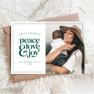 Festividades Boho Retro Peace Love Joy Cartão de Natal