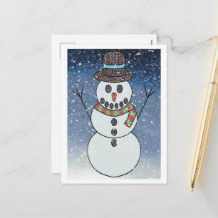 Festividades Boneco de Neve c/ Fundo - Cartão Postal