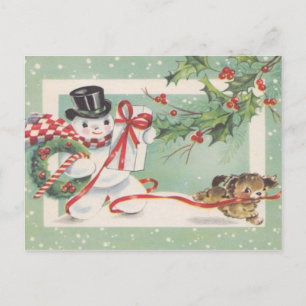 Festividades Boneco de neve de Natal vintage cartão postal de f