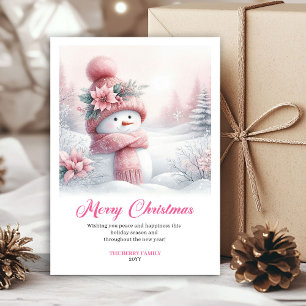 Festividades Boneco de neve rosa neve crianças cartão digital e