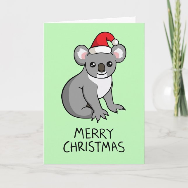 Festividades Bonito Koala Santa Hat Desenhando Feliz Cartão de  (Frente)