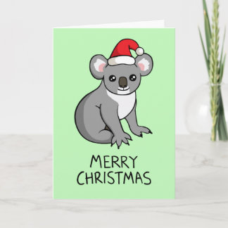 Festividades Bonito Koala Santa Hat Desenhando Feliz Cartão de