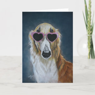 Festividades Borzoi em Óculos Cardíacos Cartão de Saudação de A