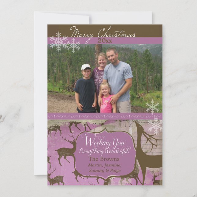 Festividades Brown Reindeer no Cartão de Férias de Lavanda (Frente)