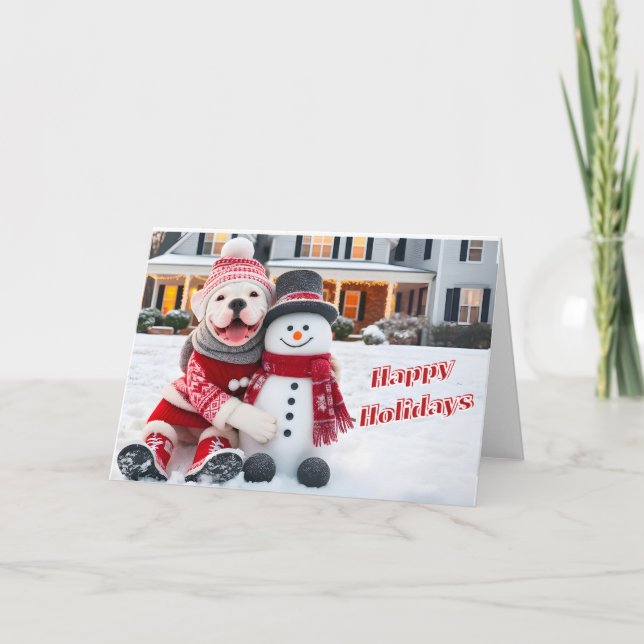 Festividades Bulldog Americano com seu Cartão de Neve (Frente)