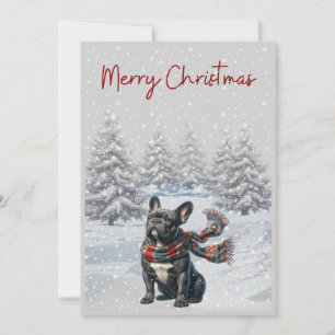Festividades Bulldog francês no cartão de Natal da neve