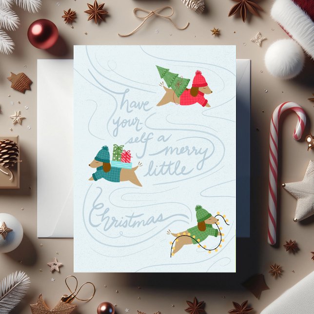 Festividades Cachorrinhos Alegres - Cartão de Férias Simples Se (Non-photo holiday card, "Merry Little Pups", illustrated by Clearlytangled Studio.)