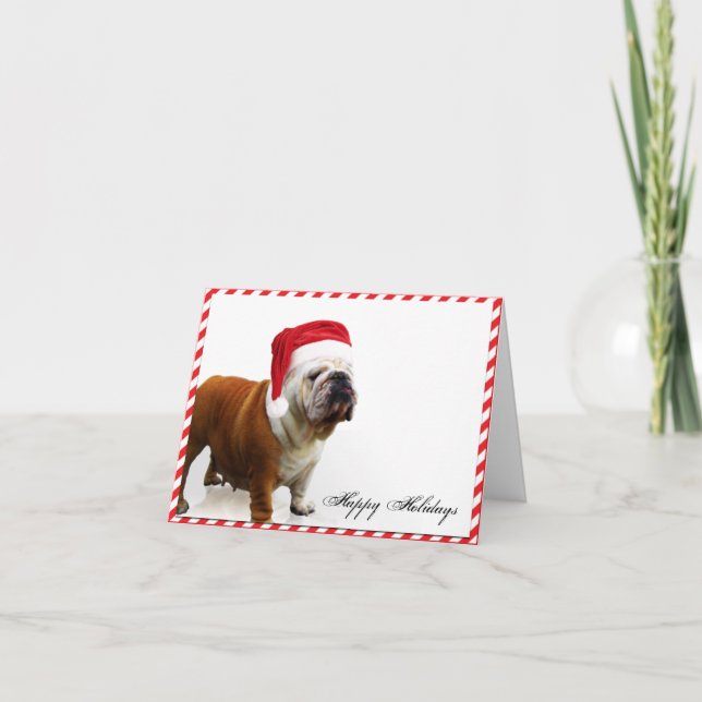 Festividades Cachorro Bulldog no Cartão de Natal do Santa Hat (Frente)