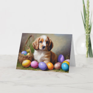Festividades Cachorro fofo de Páscoa Cartão de Férias Dobrado