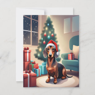 Festividades Cachshund Weenie Cachorro no Cartão de Natal do Sa