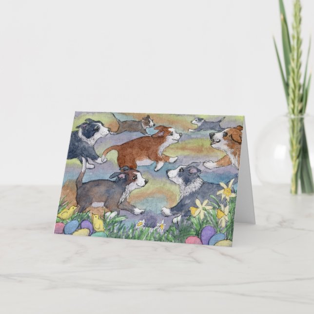 Festividades Cães Caçadores De Ovos, Cartão De Collie De Borda (Frente)