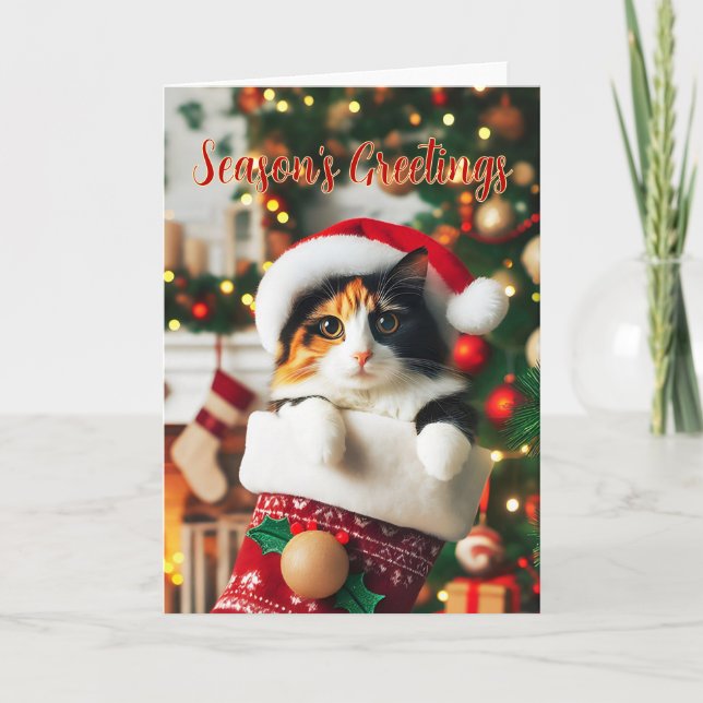 Festividades Calico Cat num cartão de Natal (Frente)