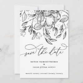 Festividades Caligrafia floral branca preta Guarde o Cartão de 