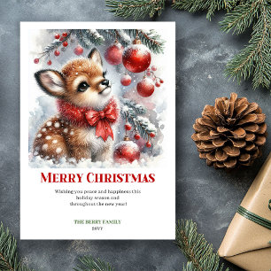 Festividades Caprichoso cartão de Natal em aquarela com cervo b