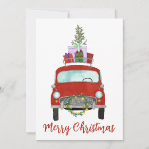 Festividades Carro Retro Vermelho com Cartão de Férias de prese