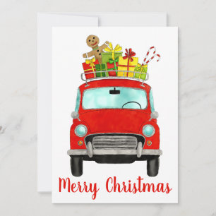 Festividades Carro Retro Vermelho com Cartão de Férias de prese