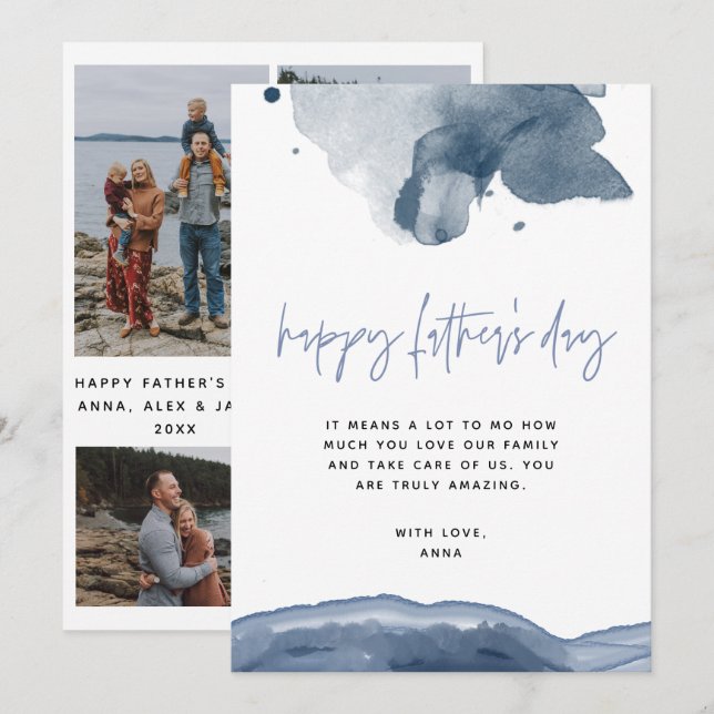 Festividades Cartão Azul de Dia de os pais para Marido de Foto  (Frente/Verso)