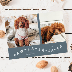 Festividades Cartão Azul De Férias Pet Paw-La-La-La-La Slate