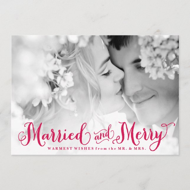 Festividades Cartão casado e alegre do vermelho do Newlywed de (Frente)