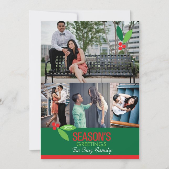 Festividades Cartão Chato de 5x7 com Foto de Design Holly (Frente)